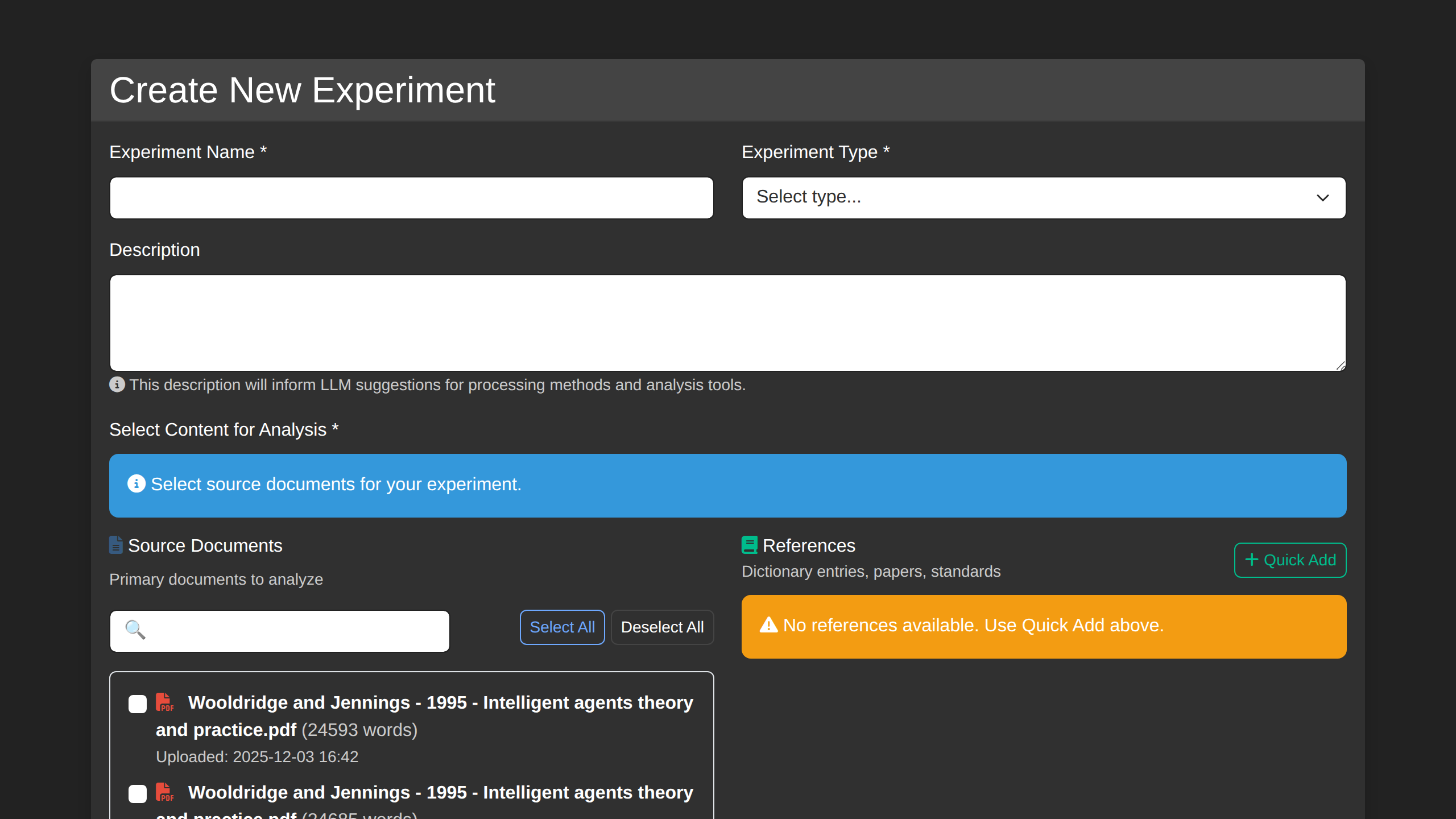 Create New Experiment