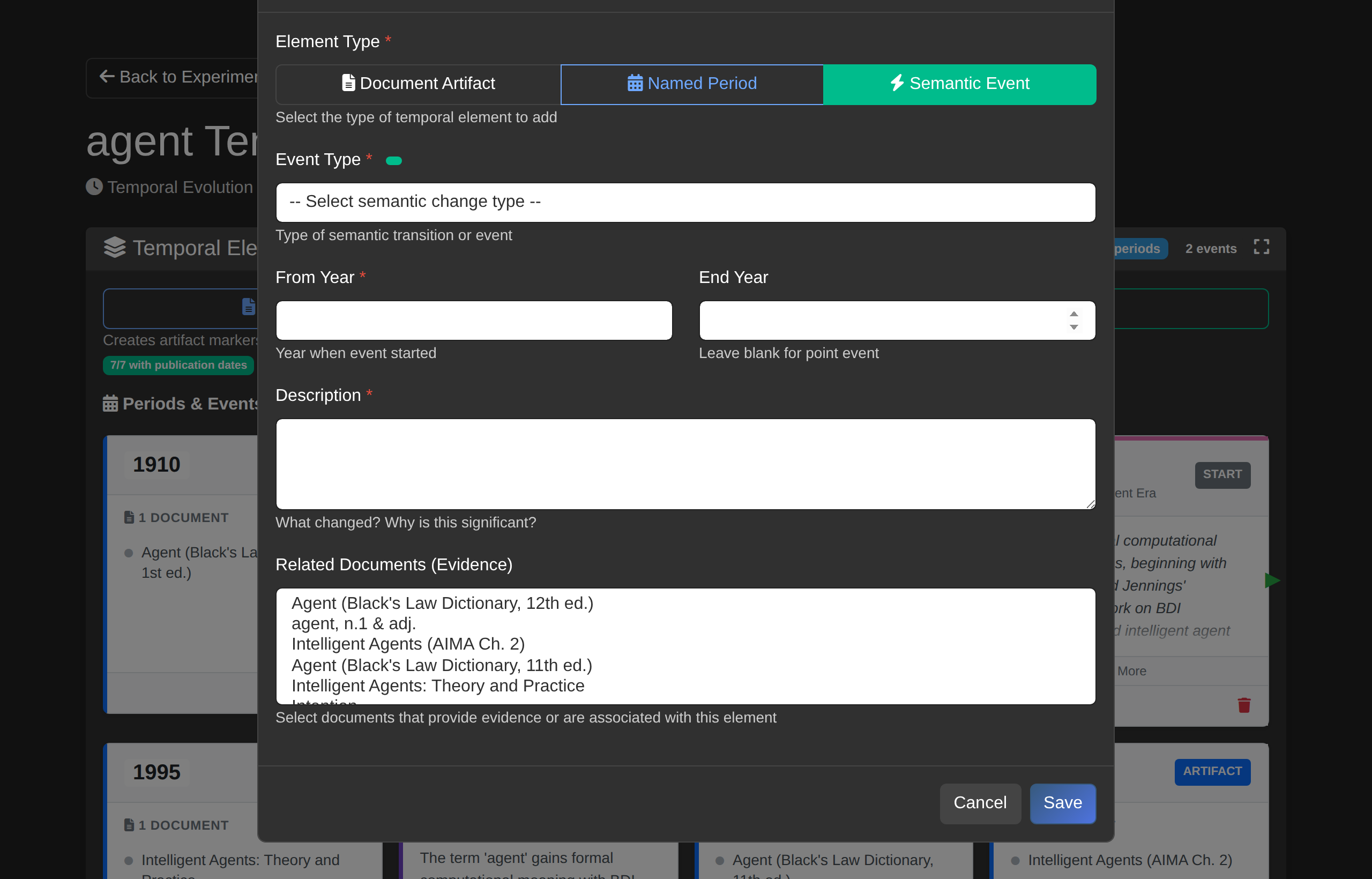 Add Temporal Element Modal